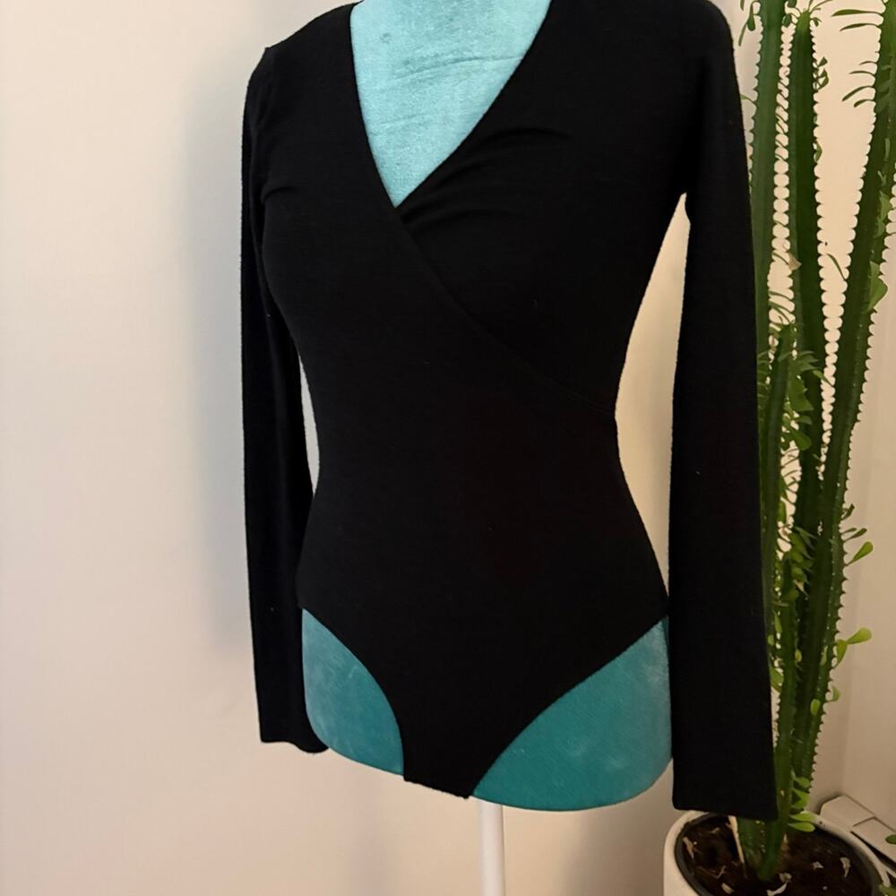 Wilfred Free Aritzia Black Reposa Wrap Long Sleeve Bodysuit Quiet Luxury Staple